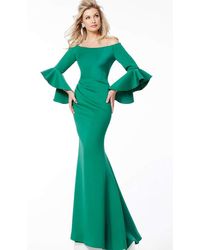 Jovani 59993sc Bell Sleeve Off-shoulder Mermaid Gown - Green