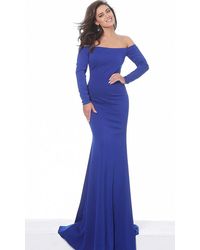Jovani 67440 Long Sleeve Off Shoulder Long Dress - Blue