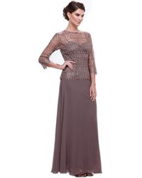 Nox Anabel 5083 Quarter Sleeves Lace Overlay Top Long Formal Dress - Purple