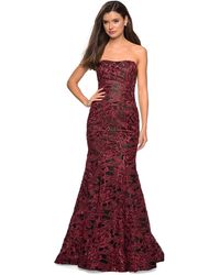 La Femme Floral Sequined Lace Strapless Mermaid Gown 27178sc 1 Pc Red/black In Size 6 Available