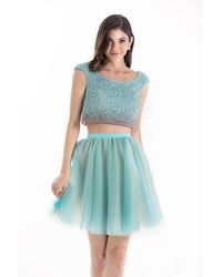 Terani Couture Charming Beaded Two-piece Scoop Neck Short A-line Dress 1521h0100a - Blue