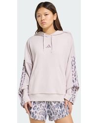 adidas - Seasonal Essentials Leopard Print French Terry Hoodie With 3-Stripes - Lyst
