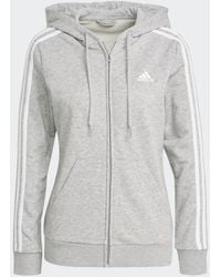 adidas - Felpa Con Cappuccio Essentials French Terry 3-Stripes Full-Zip - Lyst