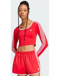 adidas - Camiseta Manga Larga Adicolor Crop 3 Bandas - Lyst