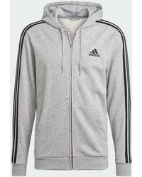 adidas - Felpa con cappuccio Essentials French Terry 3-Stripes Full-Zip - Lyst