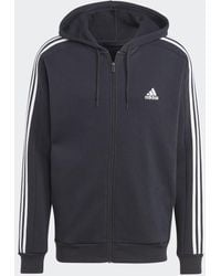 adidas - Felpa con cappuccio Essentials Fleece 3-Stripes Full-Zip - Lyst