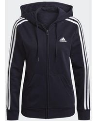 adidas - Essentials French Terry 3-Stripes Full-Zip Hoodie - Lyst