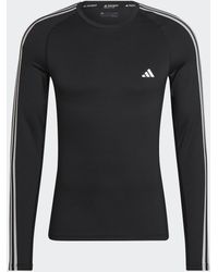 adidas - Techfit 3 Stripe Long Sleeve T Shirt - Lyst