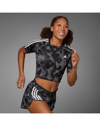 adidas - T-shirt Own the Run 3-Stripes Allover Print - Lyst