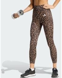 adidas - Optime Essentials 3-Stripes Leopard 7/8 Leggings - Lyst