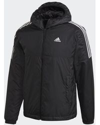 adidas - 3 Stripe Essential Waterproof Wind Resistant Long Sleeve Puffer Jacket - Lyst