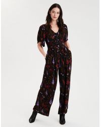 american eagle black floral jumpsuit