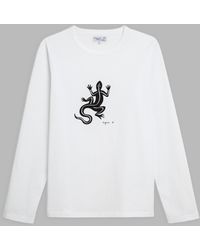agnès b. White Long Sleeves Coulos Lizard T-shirt