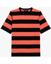 agnès b. Black And Apricot Chic T-shirt With Wide Stripes