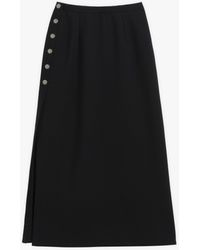 agnès b. Black Merino Wool Slit Long Skirt