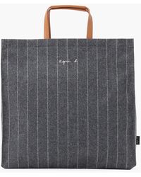 agnès b. Anthracite Striped Wool Shopping Bag - Gray