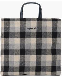 agnès b. Black And Gray Checked Wool Shopping Bag
