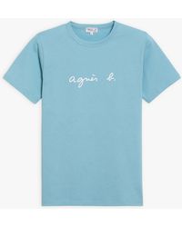 agnès b. Turquoise Blue Short Sleeve "agnès B." Brando T-shirt