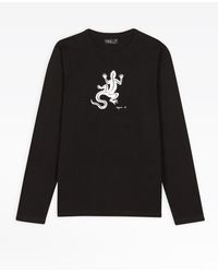 agnès b. Black Long Sleeves Coulos Lizard T-shirt