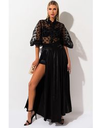 AKIRA Dancing All Night High Slit Satin Maxi Skirt - Black