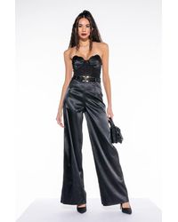 AKIRA The One And Only Wide Leg Strapless Jumpsuit With Attached Belt In Black