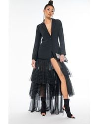 AKIRA Step Out And Walk Tulle Trench Blazer - Black