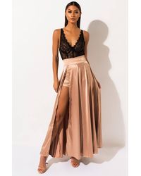 AKIRA Dancing All Night High Slit Satin Maxi Skirt - Metallic