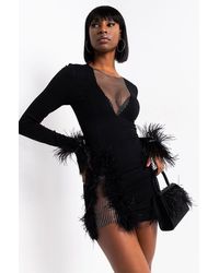 AKIRA Mi Amor Feather Detail Mini Dress - Black