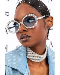 AKIRA - More Is More Rhinestone Sunnies In Silver - Lyst