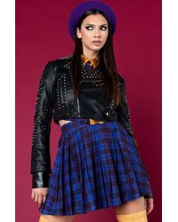 AKIRA Edinburgh Plaid Pleated Mini Skirt - Blue