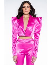 AKIRA Be My Valentine Satin Crop Blazer With Open Back - Pink