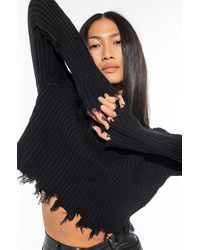AKIRA Keep It Simple Raw Hem Knit Sweater - Black