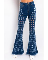 AKIRA Mary Holes High Waisted Flare Jeans - Blue