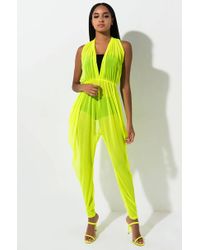 AKIRA Sheer Beauty Mesh Jumpsuit - Yellow