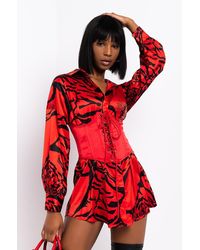 AKIRA Roll With Us Lace Up Corset - Red