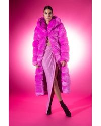 AKIRA - Azalea Wang Faux Fur Panel Hooded Trench In Pink - Lyst