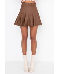 AKIRA Kali Pleated Faux Leather Mini Skirt - Brown