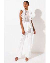 AKIRA Would You Believe Me Now Ruffle And Lace Jumpsuit - White