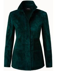 Akris Edelle Fitted Lamb Suede Leather Jacket - Green