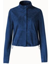 Akris Cropped Suede Leather Drawstring Jacket - Blue
