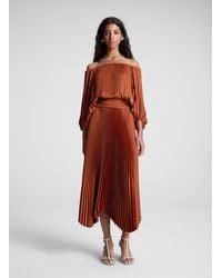 A.L.C. - Sienna Satin Pleated Off Shoulder Midi Dress - Lyst