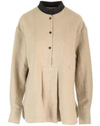Ferragamo - Linen Top With A Stand-Up Collar - Lyst