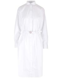 Fendi - Look 39 White Cotton Popeline Shirt Dress With Button Front And Back And Leatehr Belt - Lyst