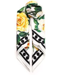 Dolce & Gabbana - Yellow Roses Print Silk Twill Scarf - Lyst