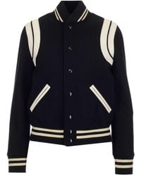 Saint Laurent - Wool And Nappa Bomber Jacket - Lyst