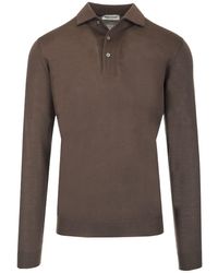 Al Duca d'Aosta Long Sleeve Polo Shirt In Brown Wool