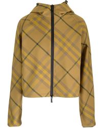 Burberry - Cropped Jacket With Check Motif - Lyst