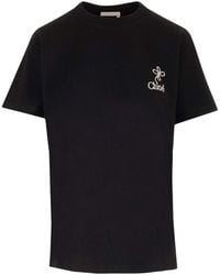 Chloé - T-Shirt With Embroidered Logo - Lyst
