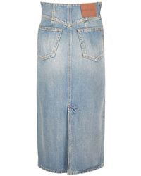 McQueen Panelled Denim Midi Skirt in Blue | Lyst