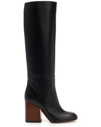 Marni Stivali alti in pelle nera con tacco in legno - Nero